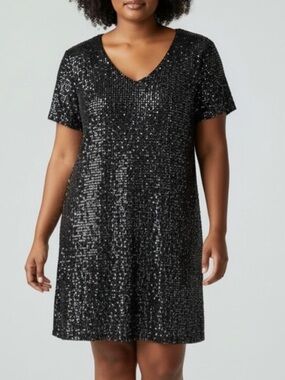 PLUS SIZE (3X) Vocal Short Sleeve Black/Silver Sequin Dress. NWOT